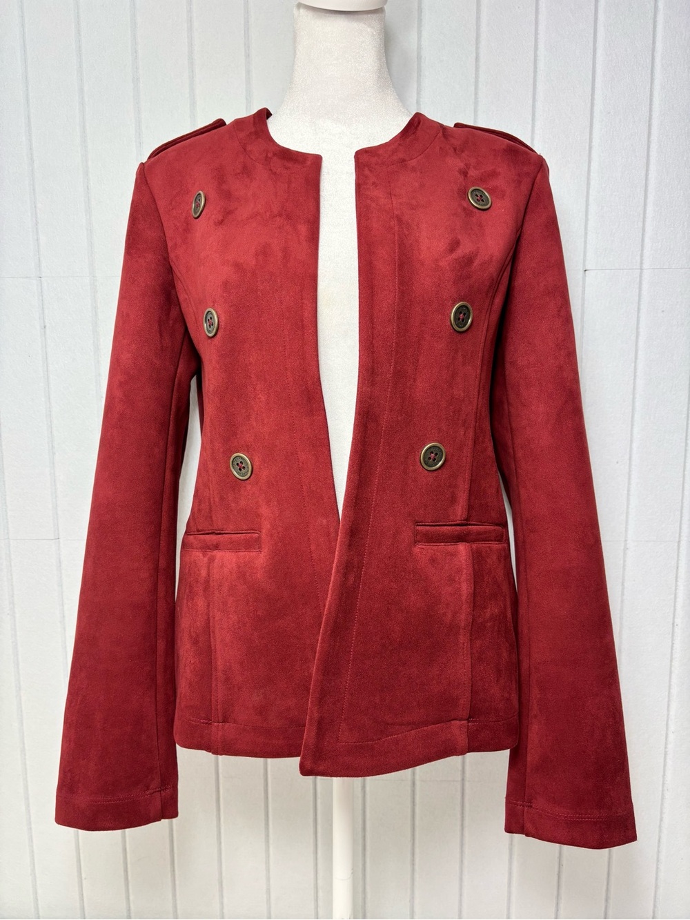 Tahari Red Double-Breasted Sueded Blazer Size M